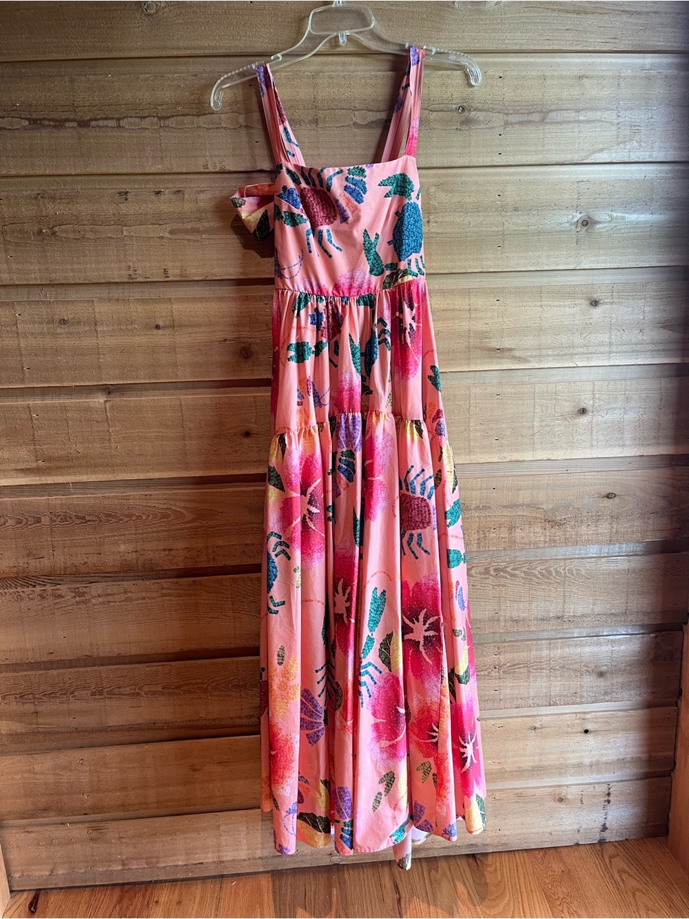 FARM RIO - Sleeveless Pink Floral Open Back Maxi Dress with Bow XS